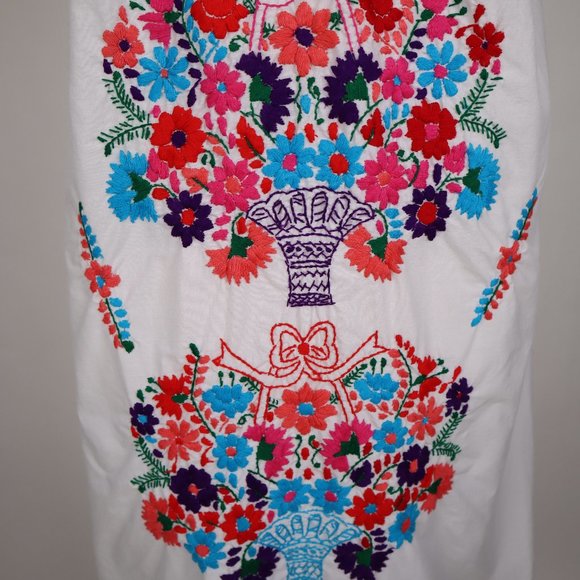 Vtg Mexican Embroidered Floral Caftan Hippie Dress Beach Cover Up Boho Prairie - Picture 3 of 5